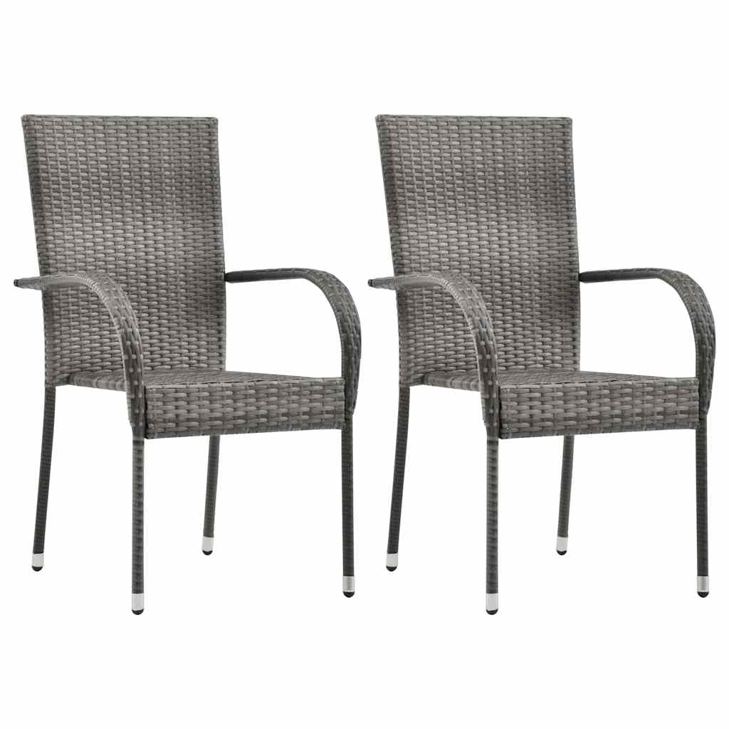 2 Pcs Grey Poly Rattan Stackable Patio Chairs Z9391