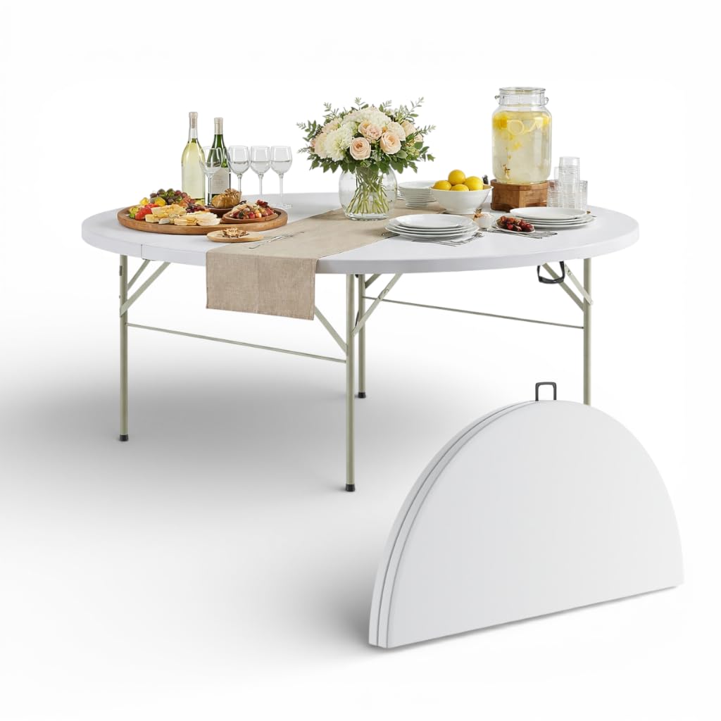 6 Ft Round Bi-Fold Folding Table with 10 Chairs B81049