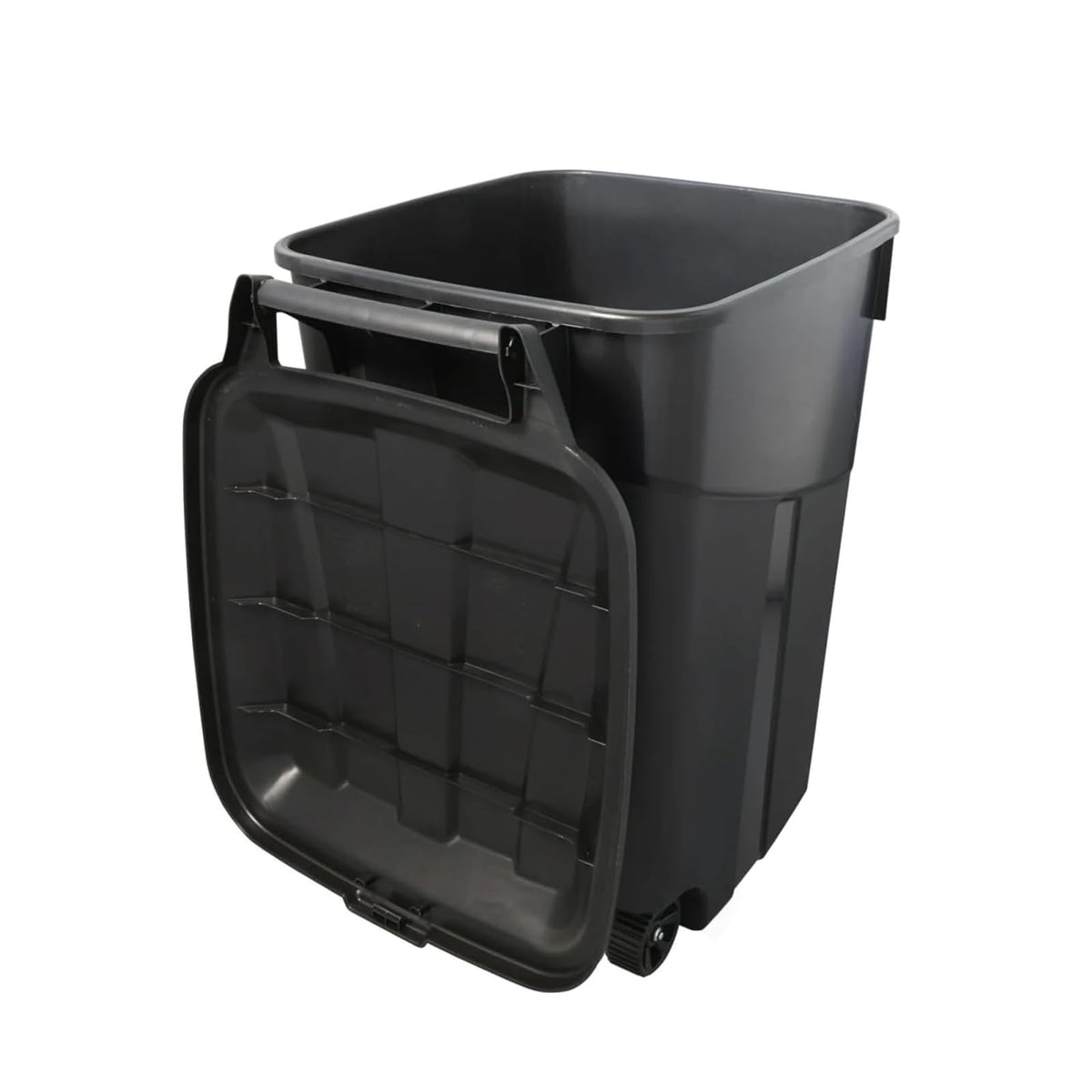 Black 45 Gallon Wheeled Heavy Duty Plastic Trash Can with Lid R5531