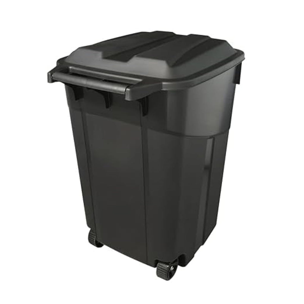 Black 45 Gallon Wheeled Heavy Duty Plastic Trash Can with Lid R5531