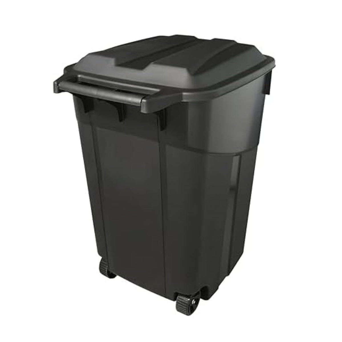 Black 45 Gallon Wheeled Heavy Duty Plastic Trash Can with Lid R5531