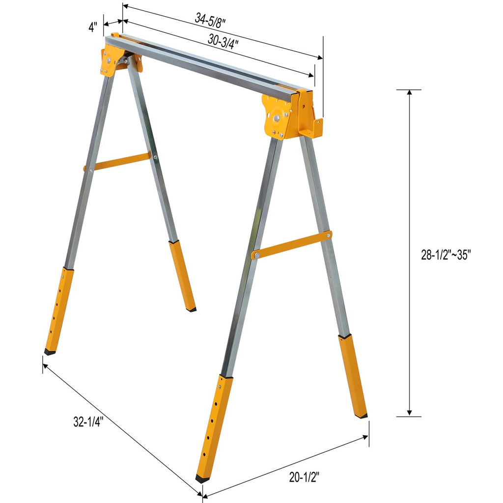 2 Pack Adjustable Height Folding Steel Sawhorse K42702