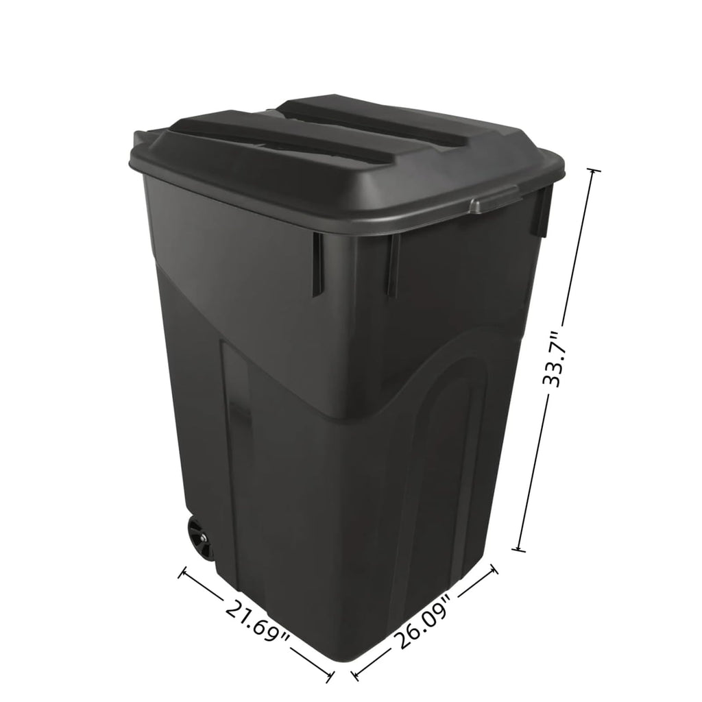 Black 45 Gallon Wheeled Heavy Duty Plastic Trash Can with Lid R5531