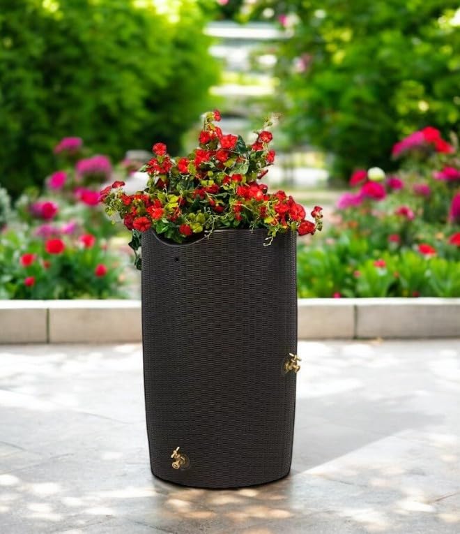 Black 50-Gallon Rain Barrel with Planter Top A8944