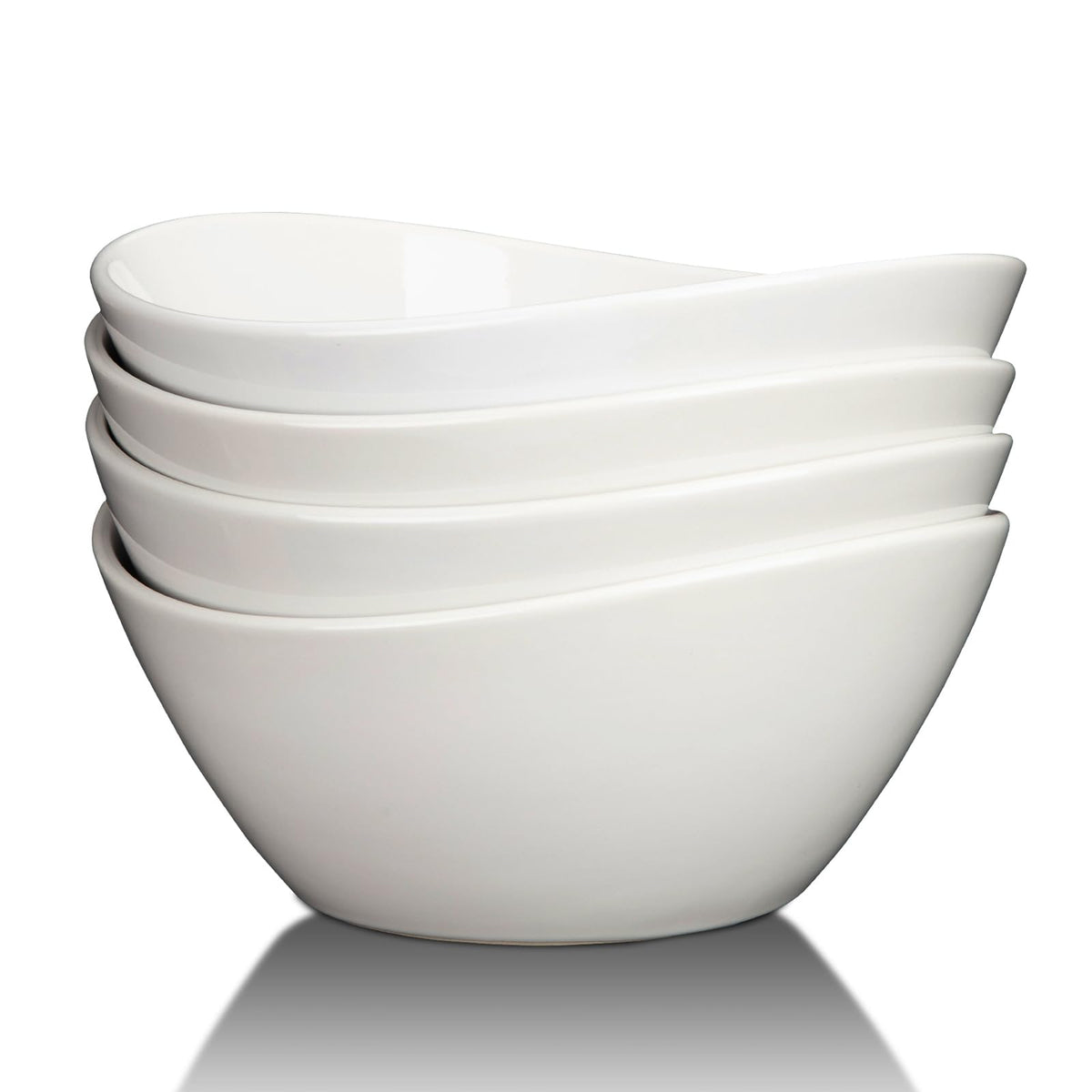 8 in White Ceramic Soup and Salad Bowls Set of 4 L847