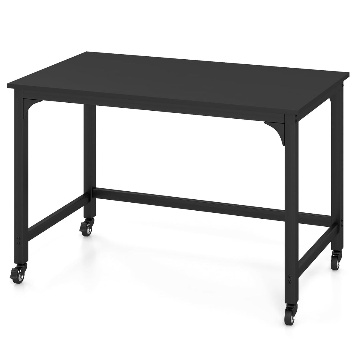48” Mobile Computer Desk with 4 Lockable Wheels, Black Metal Frame T659771