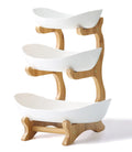3 Tier Ceramic Fruit Bowl with Bamboo Stand White T6190