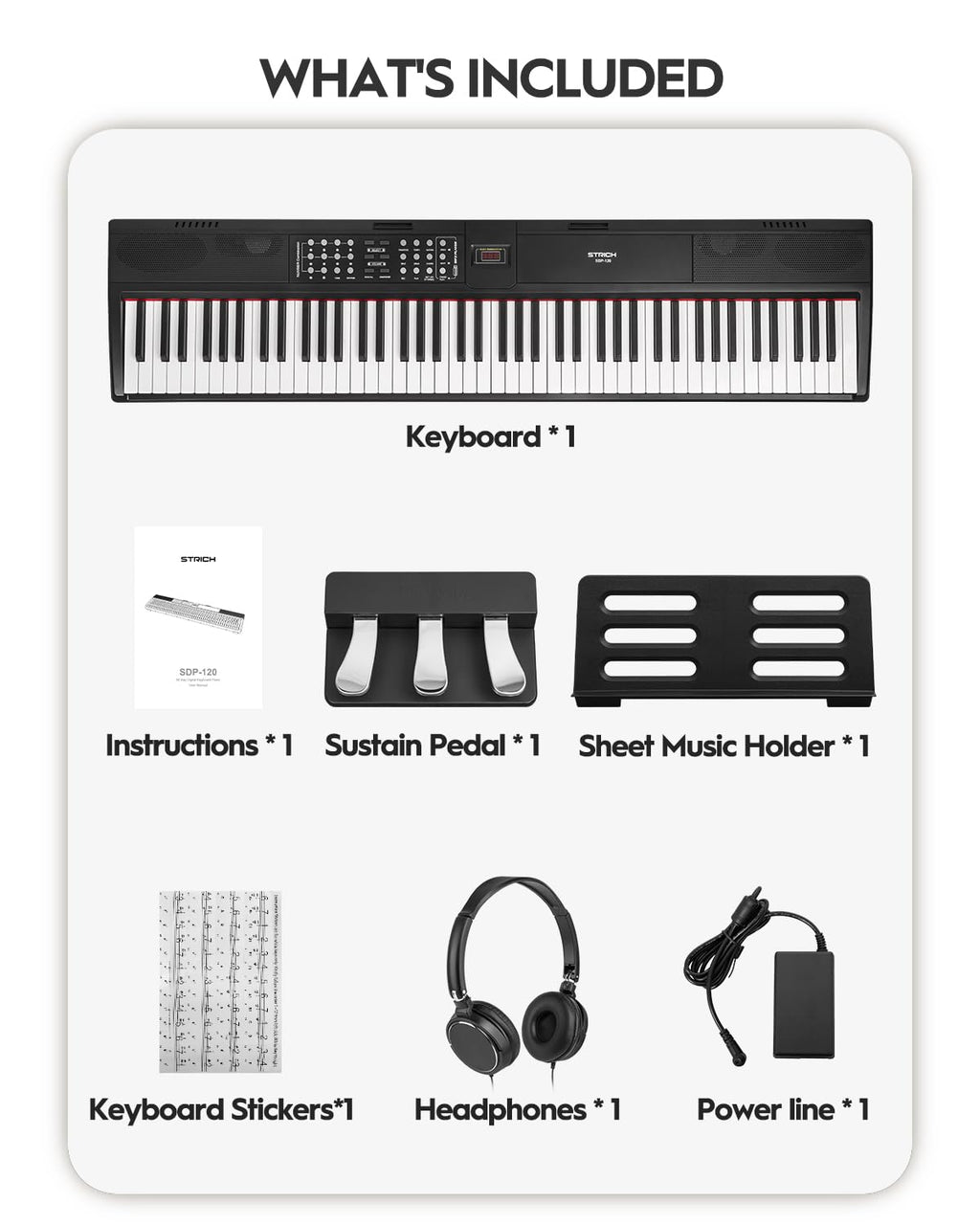 88 Keys Weighted Hammer-Action Digital Piano with Sustain Pedal J55793