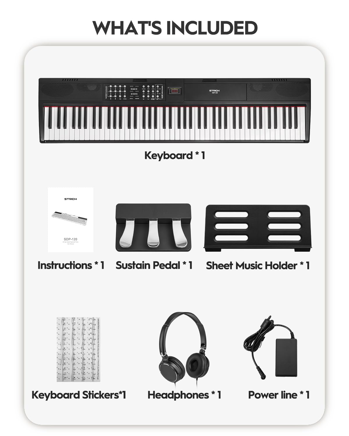 88 Keys Weighted Hammer-Action Digital Piano with Sustain Pedal J55793