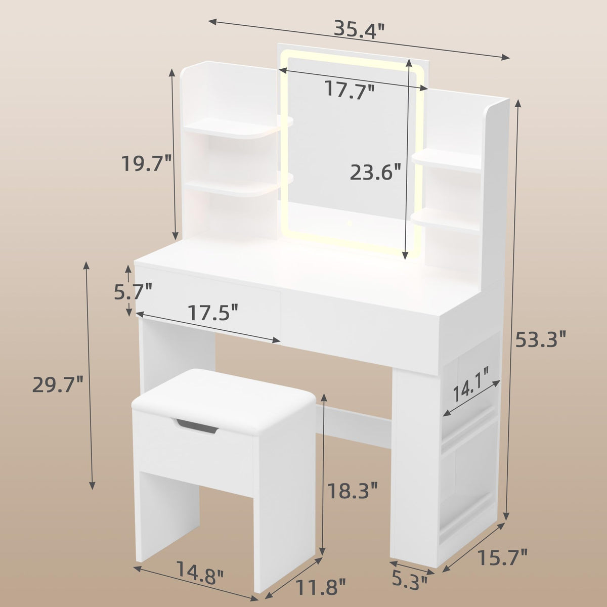 White Vanity Desk Set with LED Mirror H825