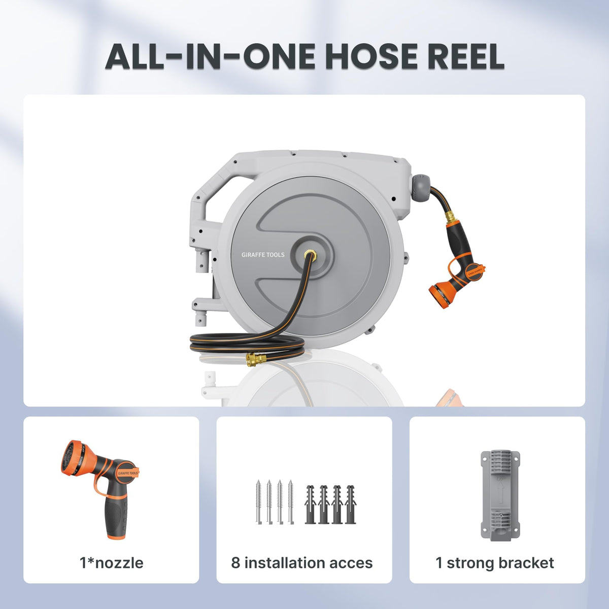 Retractable Garden Hose Reel 1/2" 130FT Wall Mount Light Grey D4848