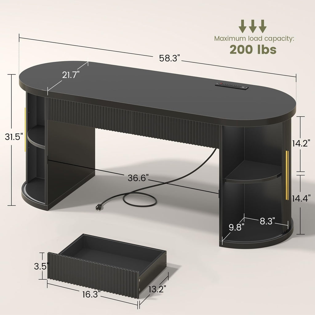 58.3" x 21.7" Fluted Executive Desk with 2 Drawers C9359