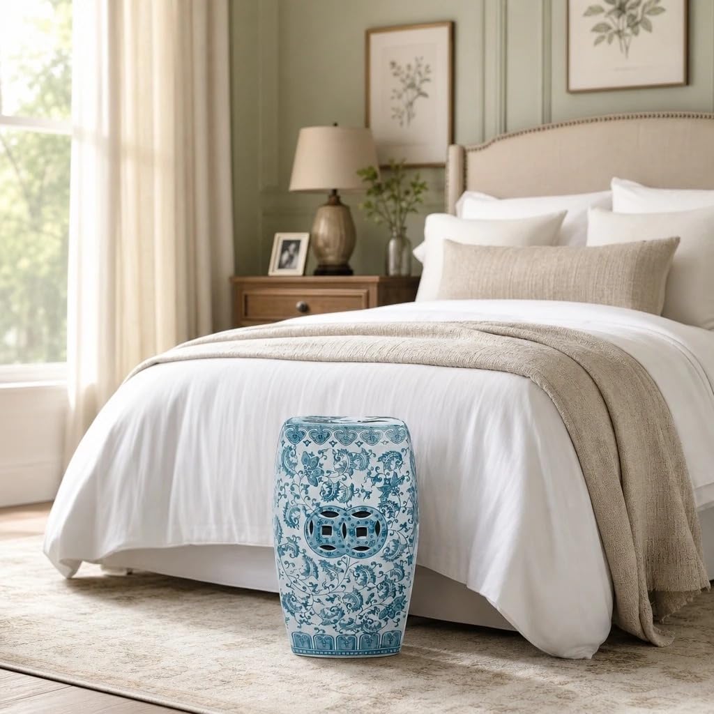 Teal Blue Ceramic Garden Stool Z54318