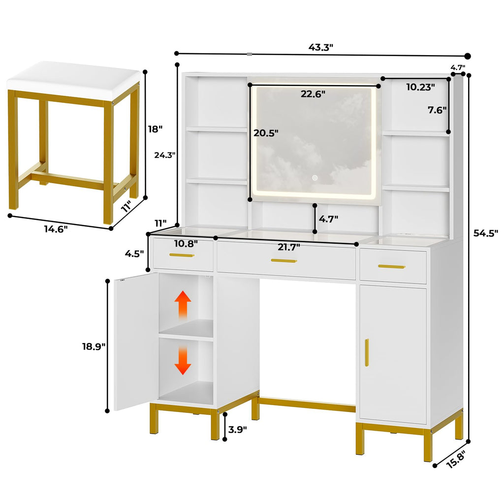 White Vanity Desk with Mirror and Lights I688