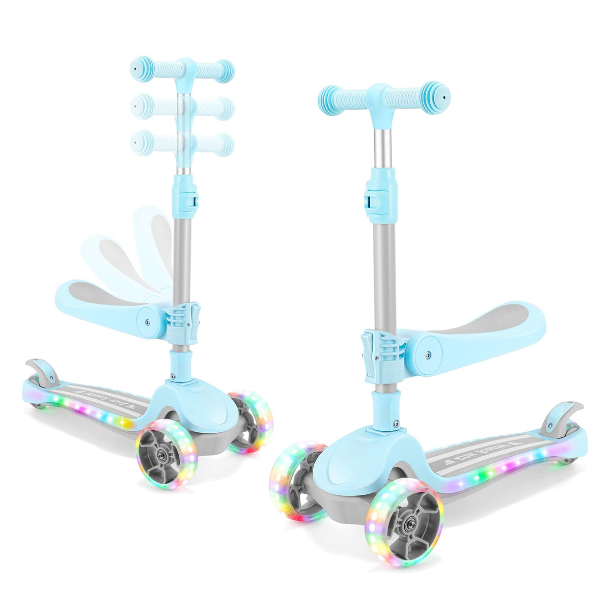2 in 1 Kids Scooter with Seat, LED Light-Up Wheels, 4 Adjustable Heights C9896