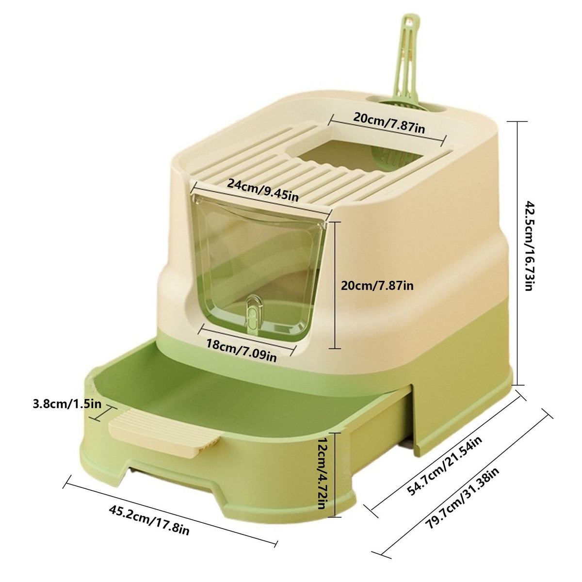 Enclosed Plastic Cat Litter Box with Lid and Scoop J83367
