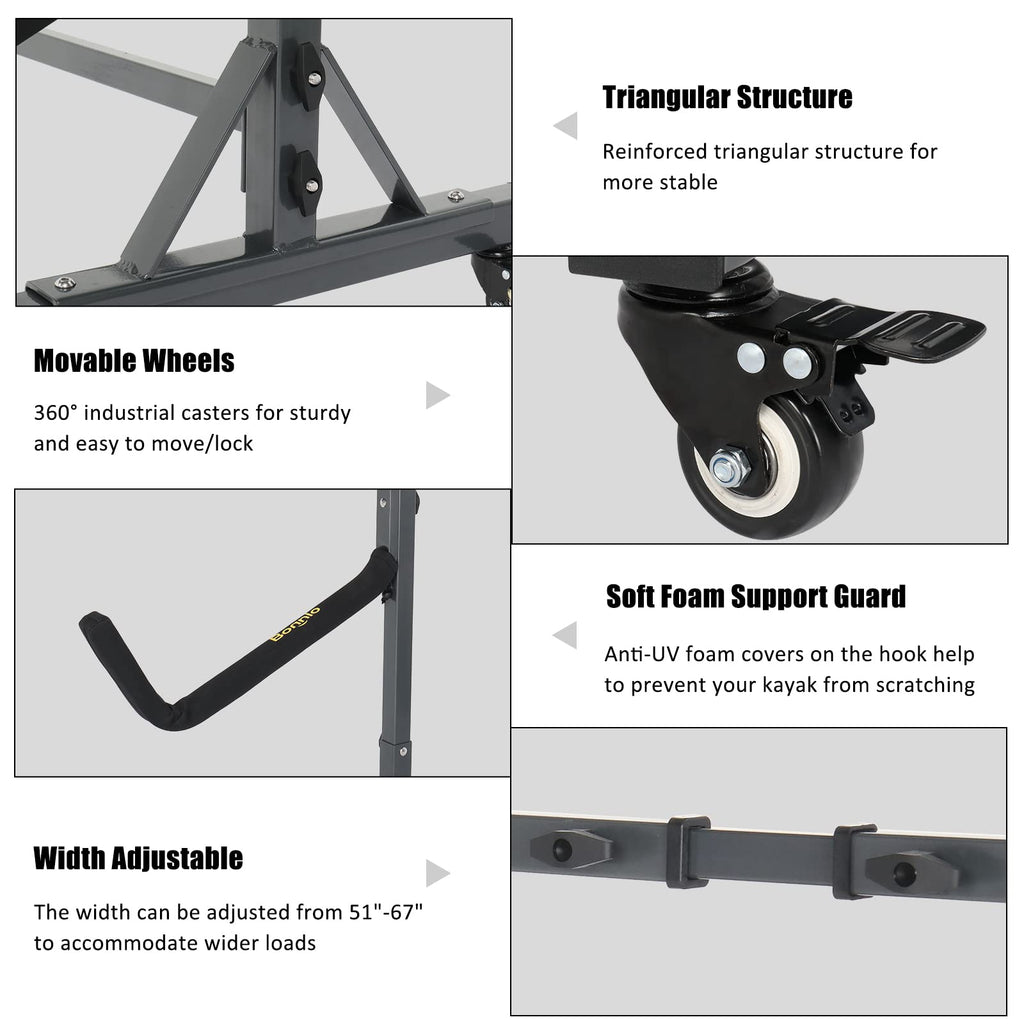 Freestanding Kayak Storage Rack with Lockable Wheels L91122