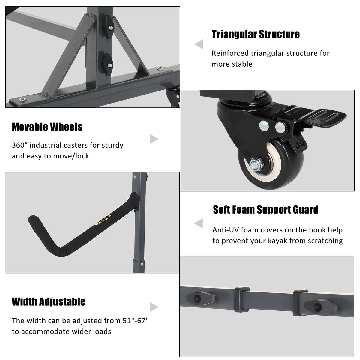 Freestanding Kayak Storage Rack with Lockable Wheels L91122