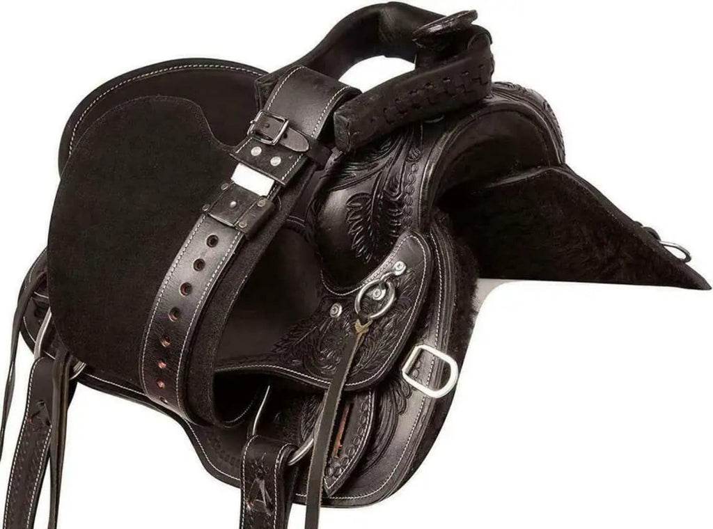Black Floral Tooled Leather Western Saddles Combo Tack Set L6546
