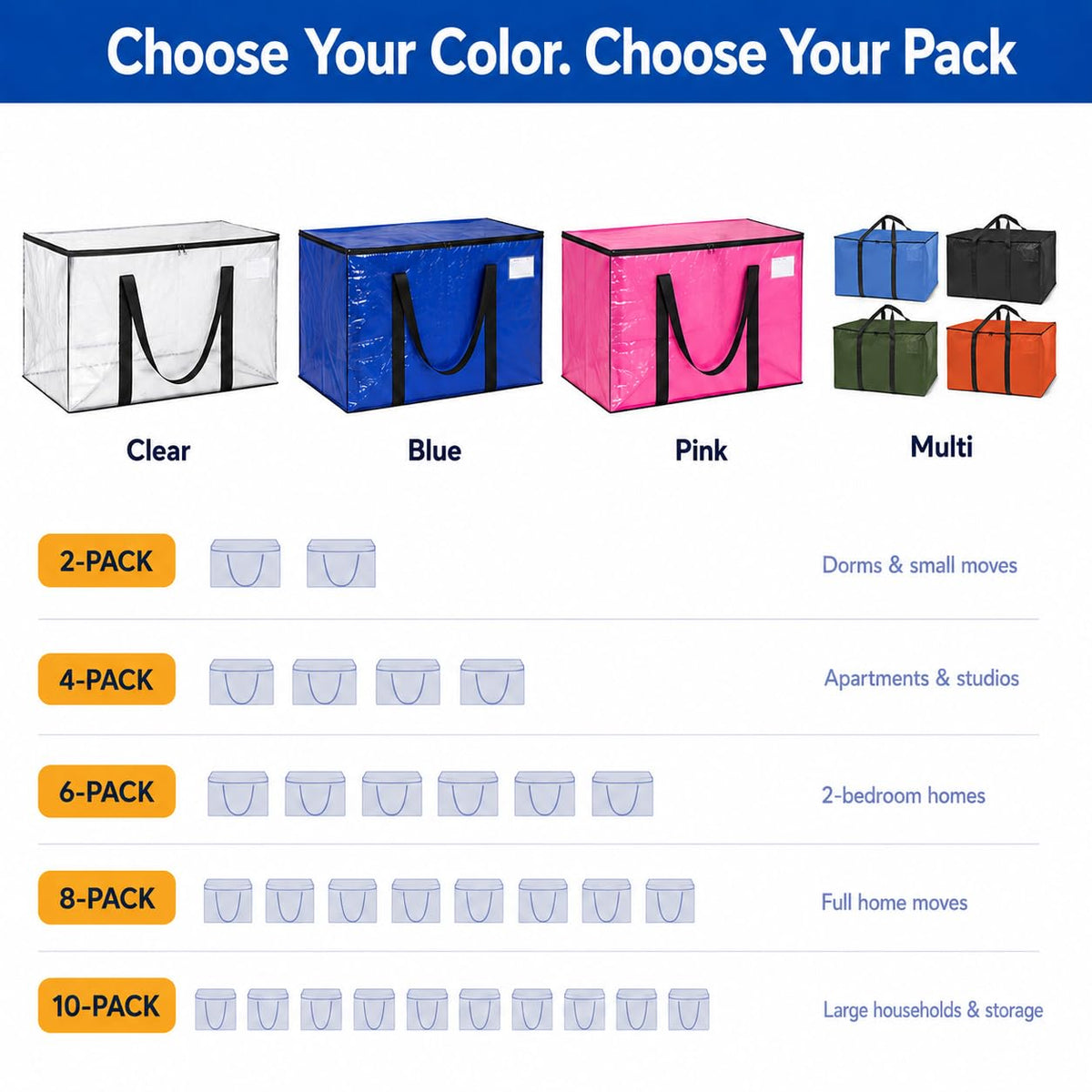 Heavy Duty Water Resistant Storage Bags with Backpack Straps 6 Pack J310381