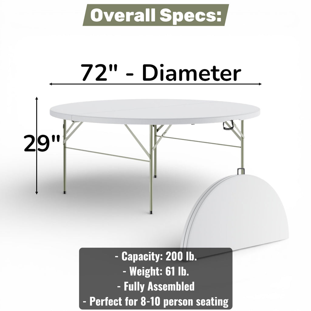 6 Ft Round Bi-Fold Folding Table with 10 Chairs B81049