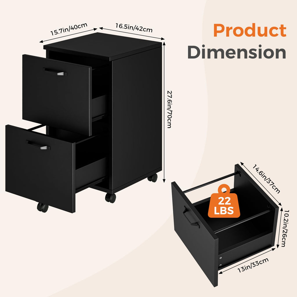 Black 2 Drawer Rolling Wood Filing Cabinet C276044