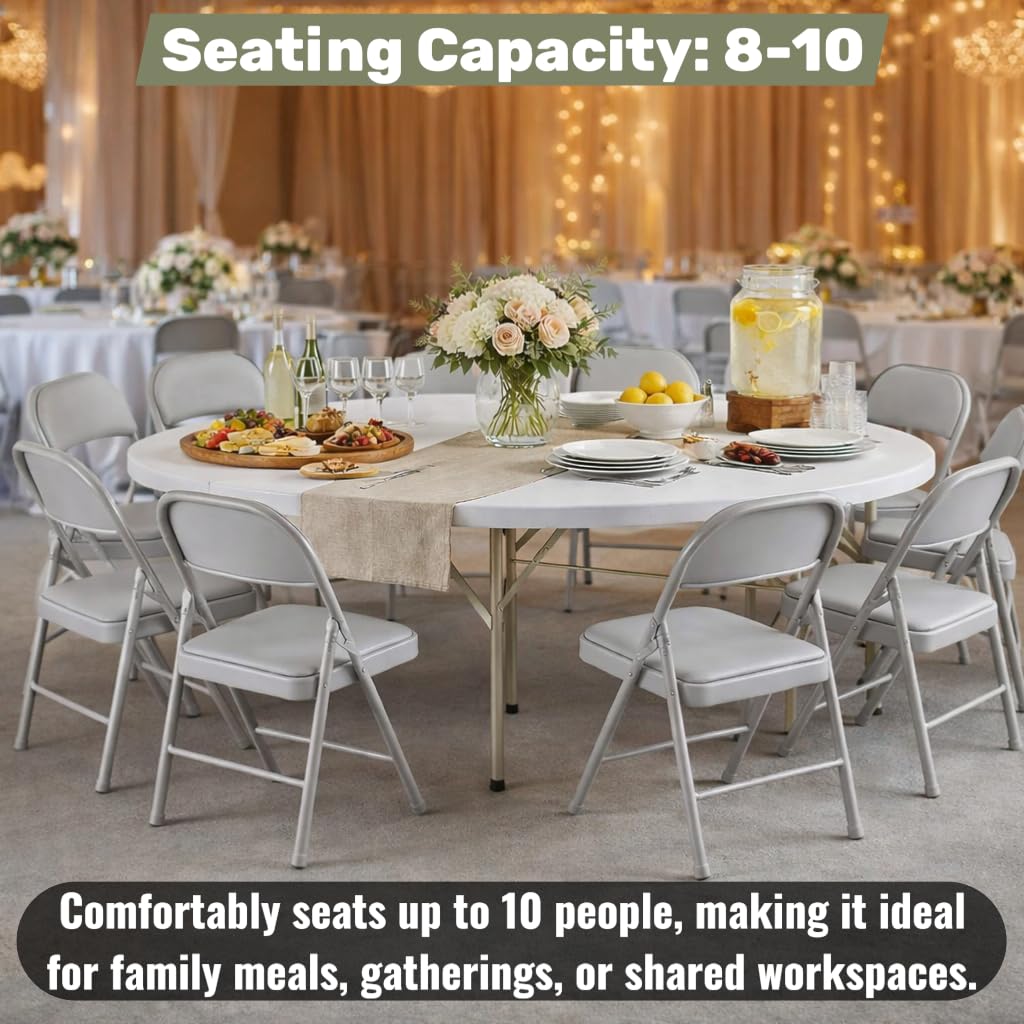 6 Ft Round Bi-Fold Folding Table with 10 Chairs B81049
