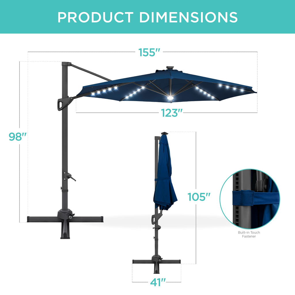 10ft Solar LED Cantilever Patio Umbrella O46846