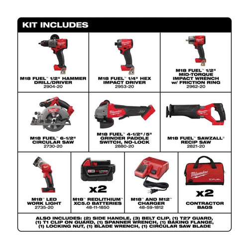 18-Volt Lithium-Ion Brushless Cordless Combo Kit with Two 5.0 Ah Batteries (7-Tool) X6579