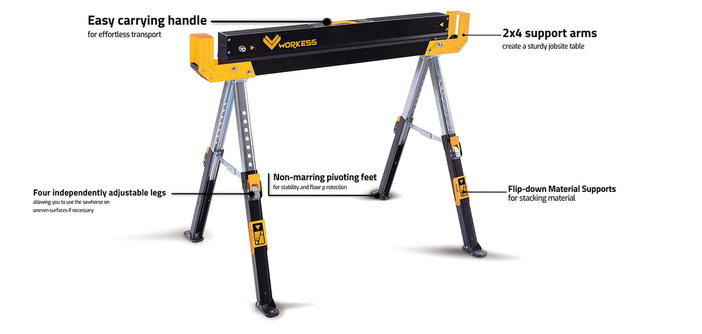 2 Pack Folding Saw Horses 2600 Lbs Adjustable Height P24040
