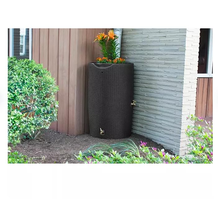 Black 50-Gallon Rain Barrel with Planter Top A8944
