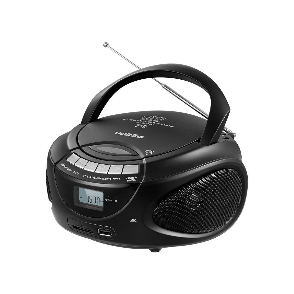 Portable CD Boombox with AM/FM Radio, Bluetooth, USB, SD Card, LCD Display, Black M950