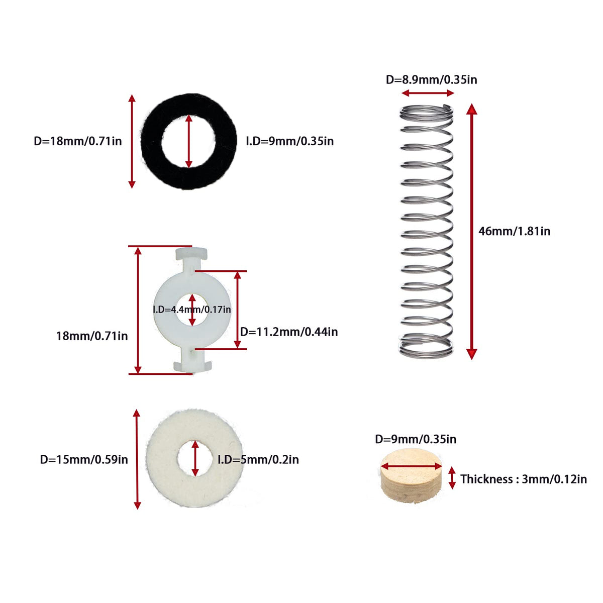 Trumpet Valve Repair Kit with Springs Felts and Cork Pads N9927