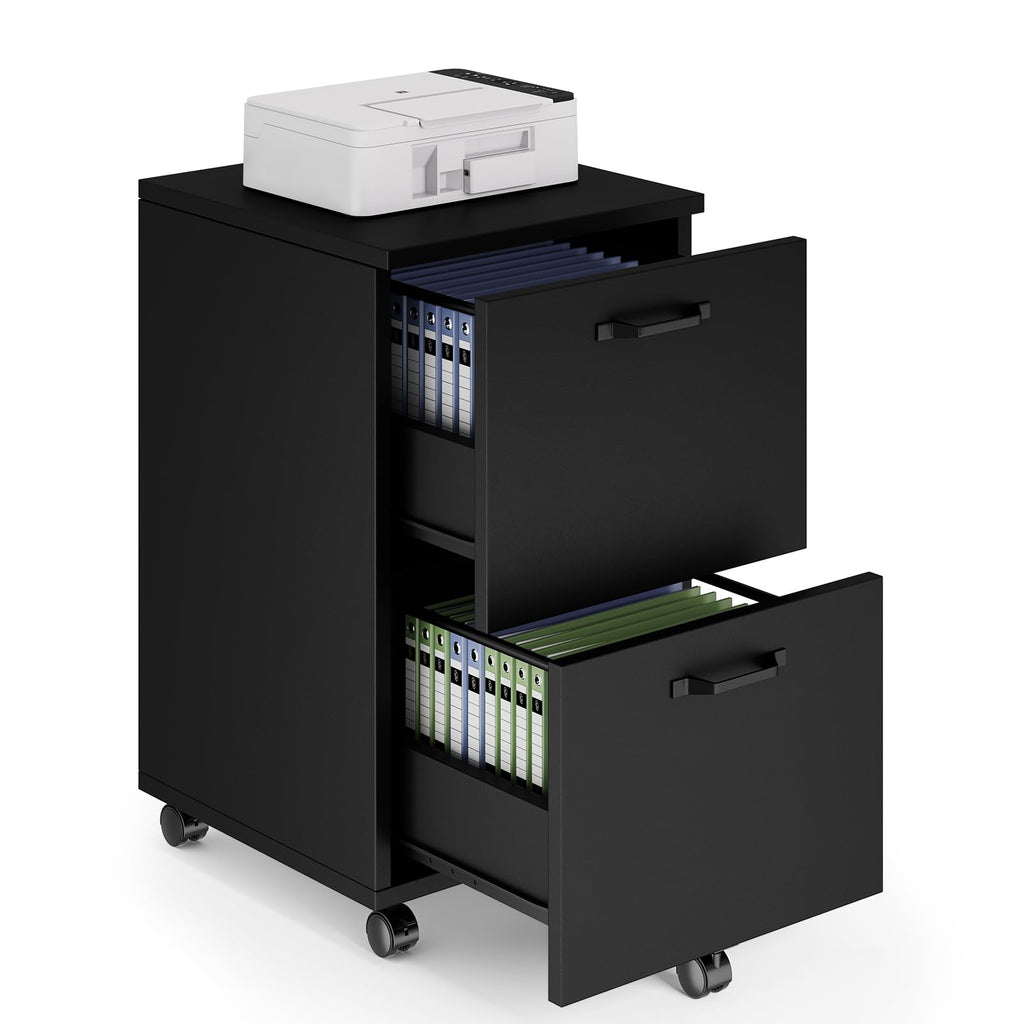 Black 2 Drawer Rolling Wood Filing Cabinet C276044