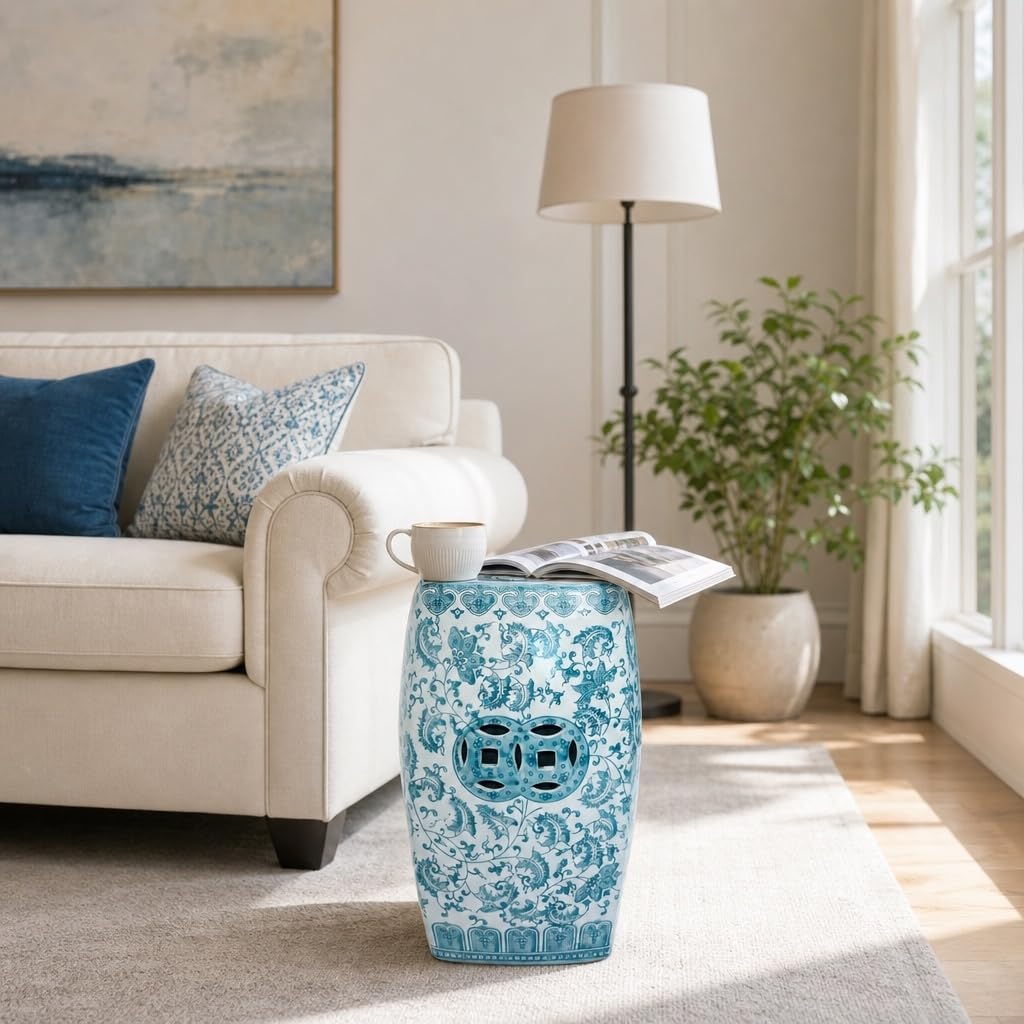 Teal Blue Ceramic Garden Stool Z54318