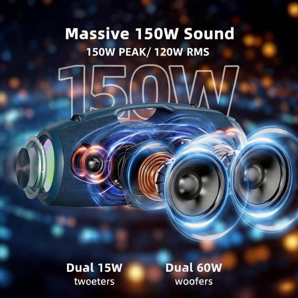 Black 120W Portable Waterproof Bluetooth Speaker X617