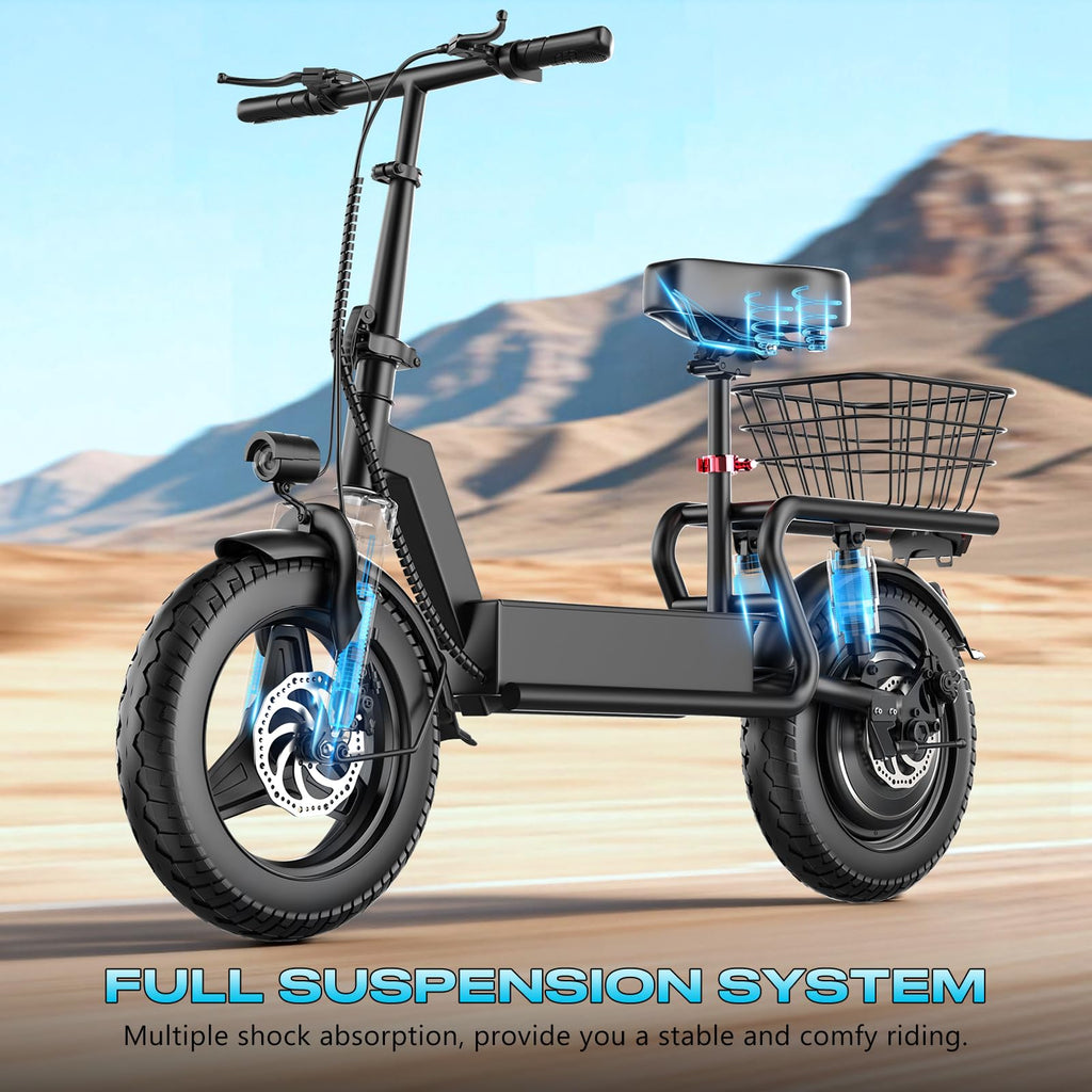 Electric Scooter with Seat, 1000W Peak Motor, 25 MPH, 14" Pneumatic Tires W991951