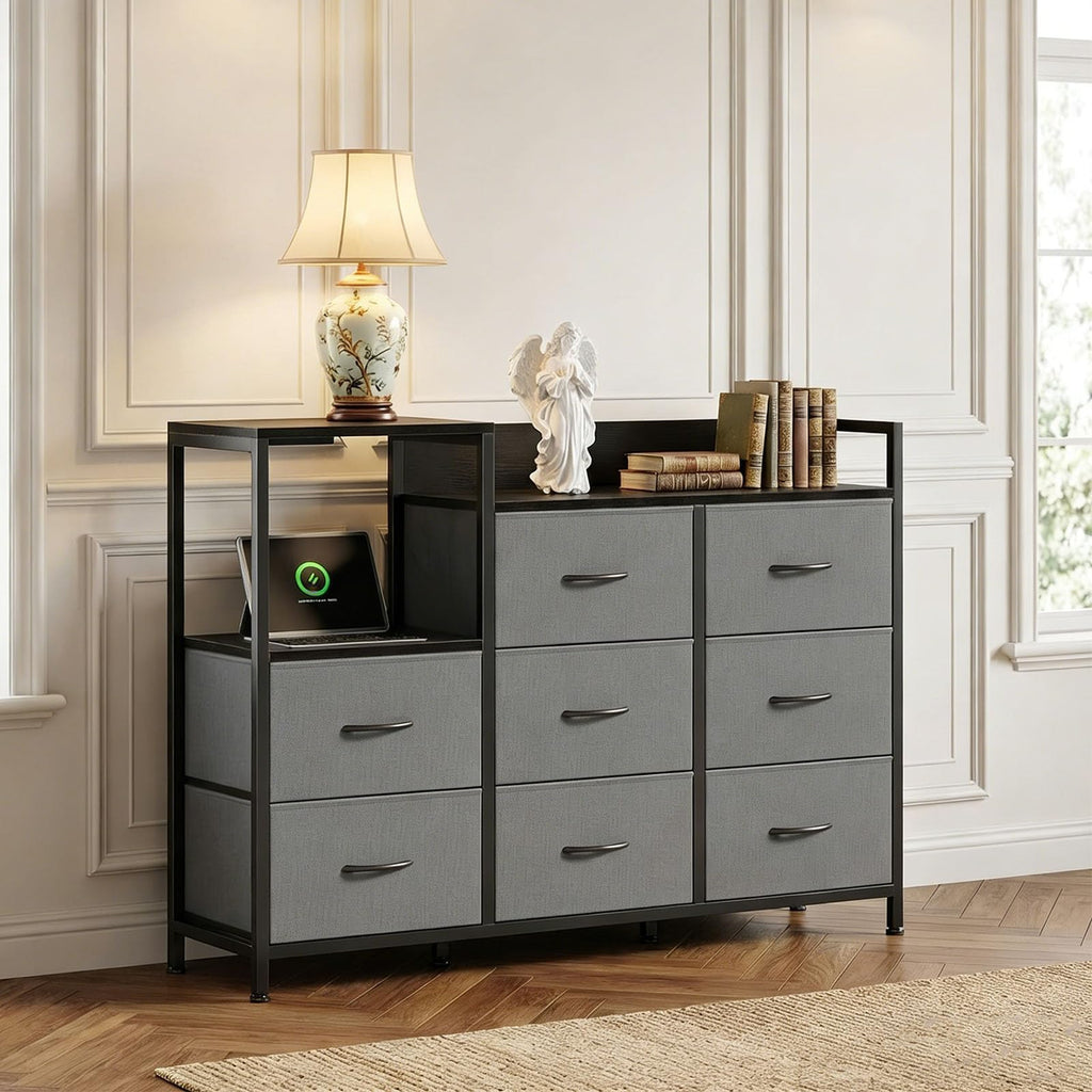 TV Stand with Charging Station, 8 Fabric Drawers Dresser Z444970
