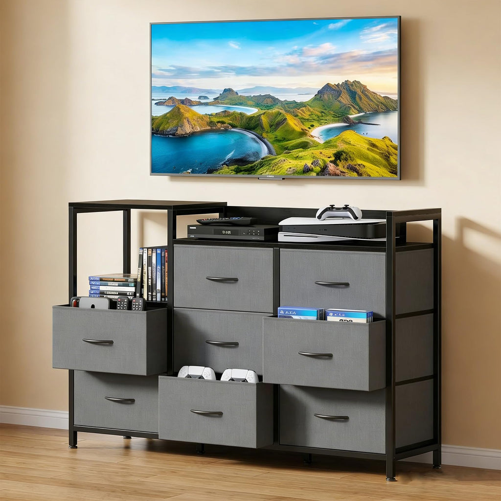 TV Stand with Charging Station, 8 Fabric Drawers Dresser Z444970