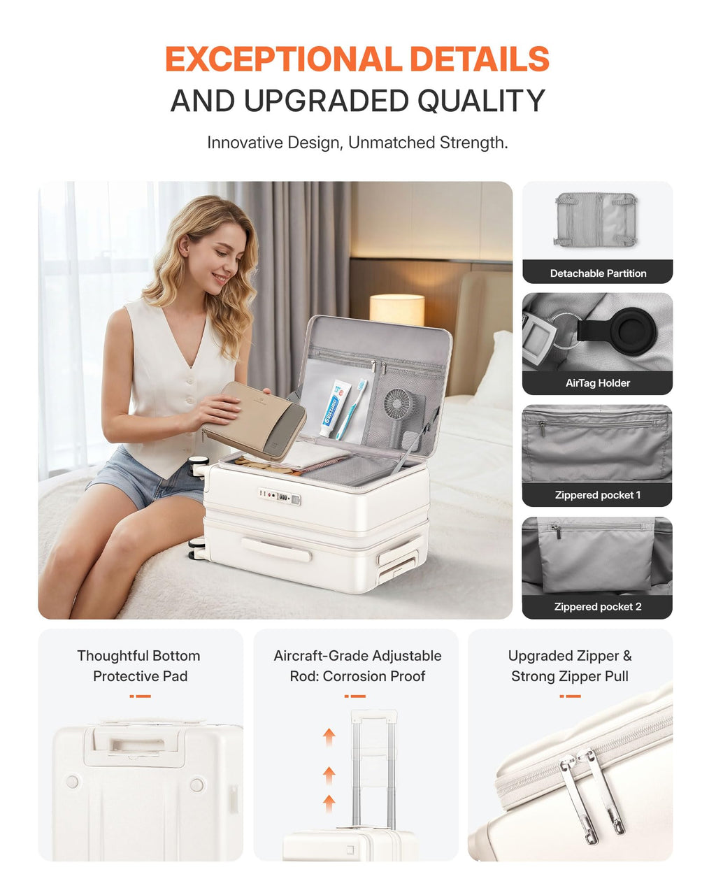 Expandable 20Inch Carry On Hardside Suitcase Milky White M382482