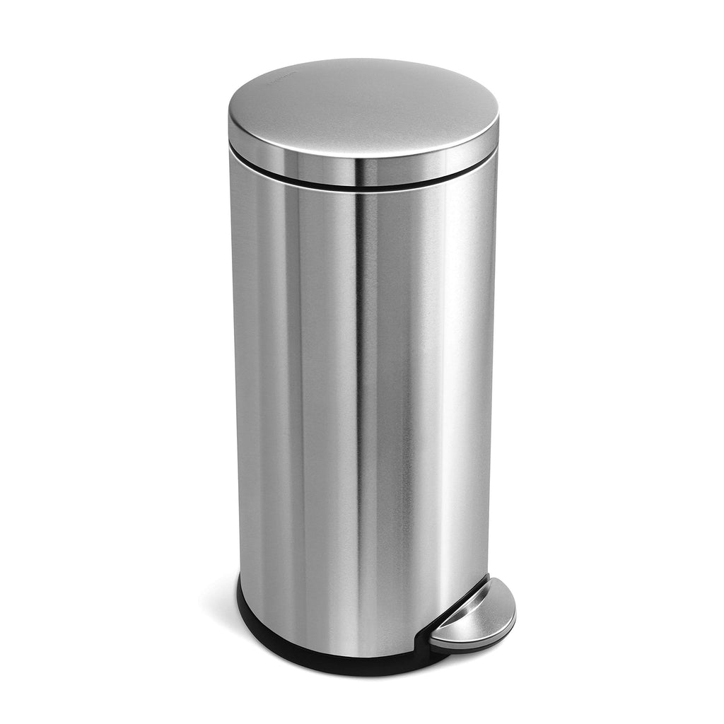 30L Brushed Stainless Steel Round Step Trash Can F456
