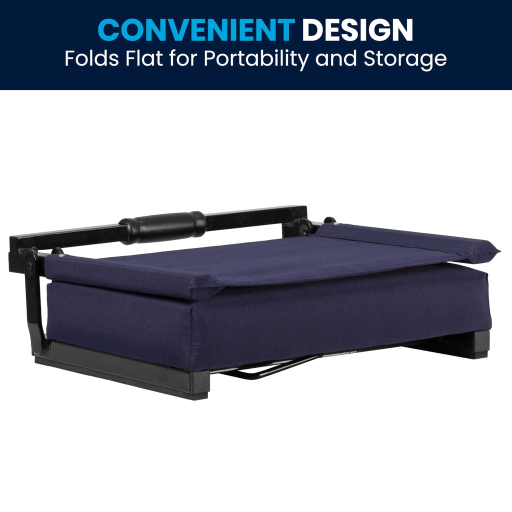 Portable Folding Padded Stadium Chair with Carrying Handle, Navy H84231