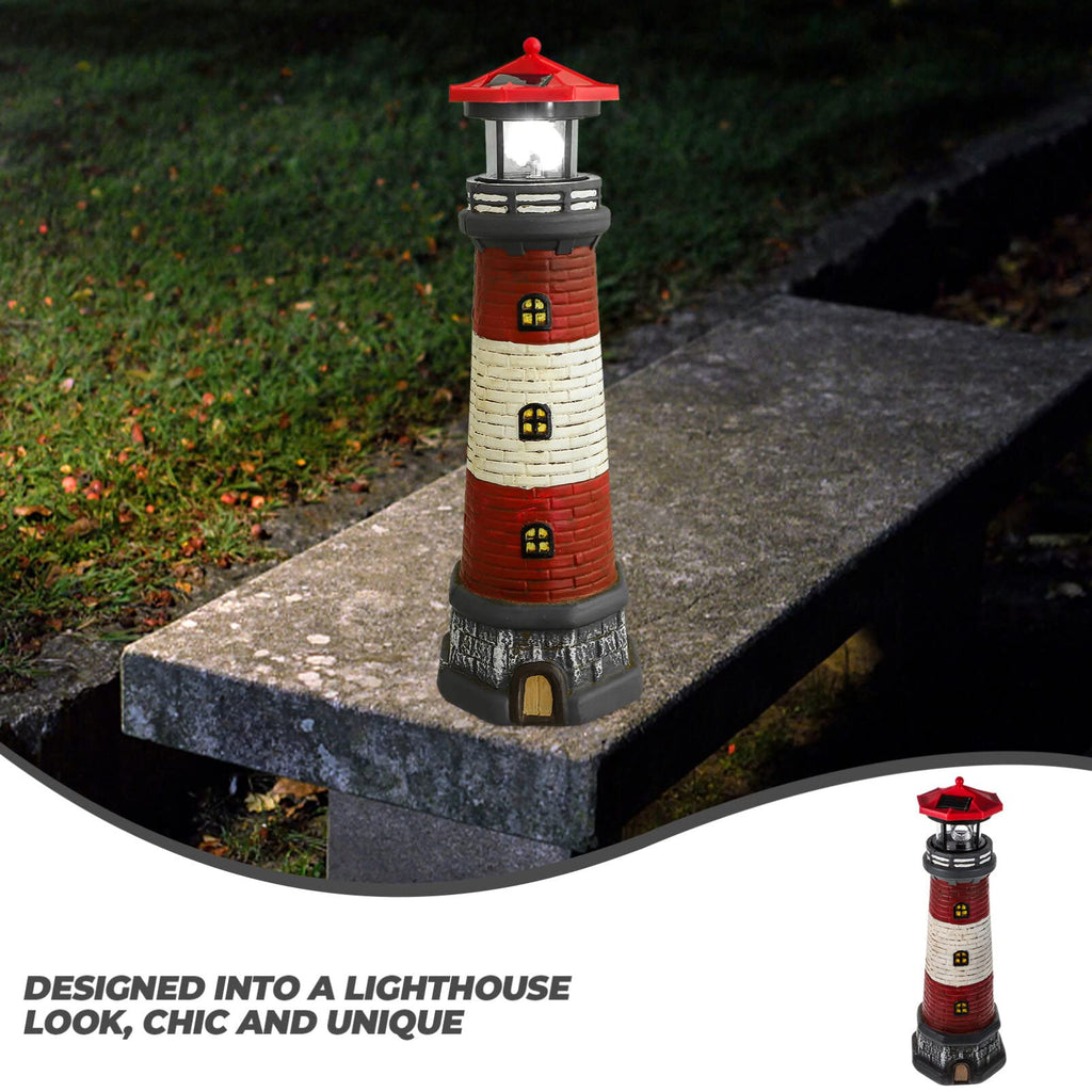 Solar Rotating Lighthouse Outdoor Lantern Resin Street Light W4174