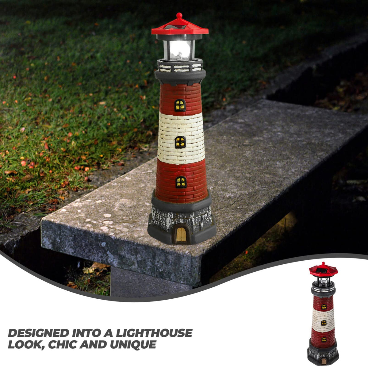 Solar Rotating Lighthouse Outdoor Lantern Resin Street Light W4174