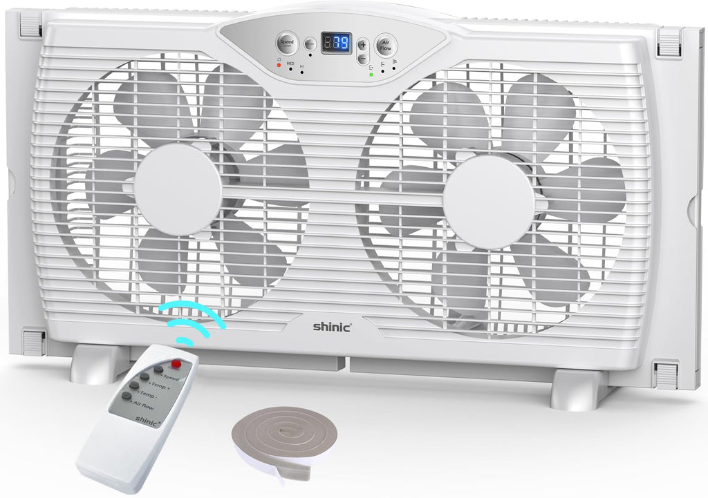 Twin Window Fan with 9-Inch Blades, 3 Speeds, Thermostat Control V758322