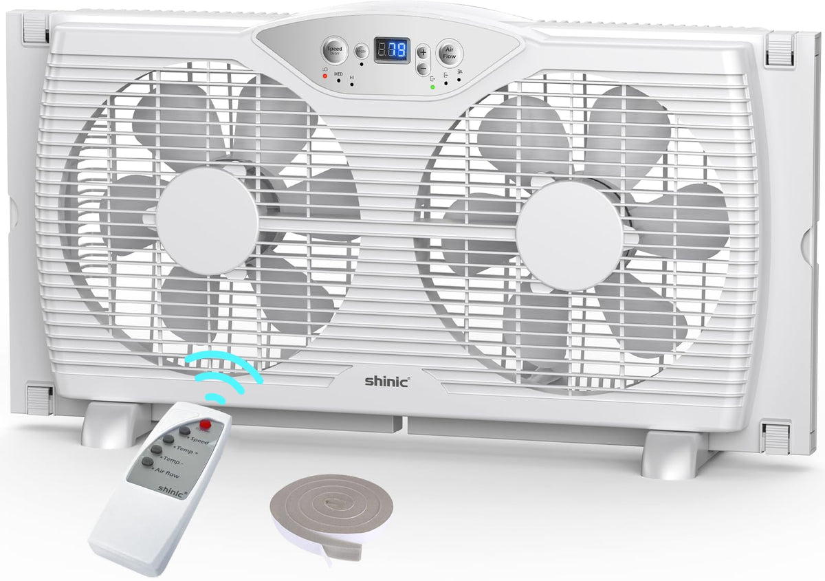 Twin Window Fan with 9-Inch Blades, 3 Speeds, Thermostat Control V758322