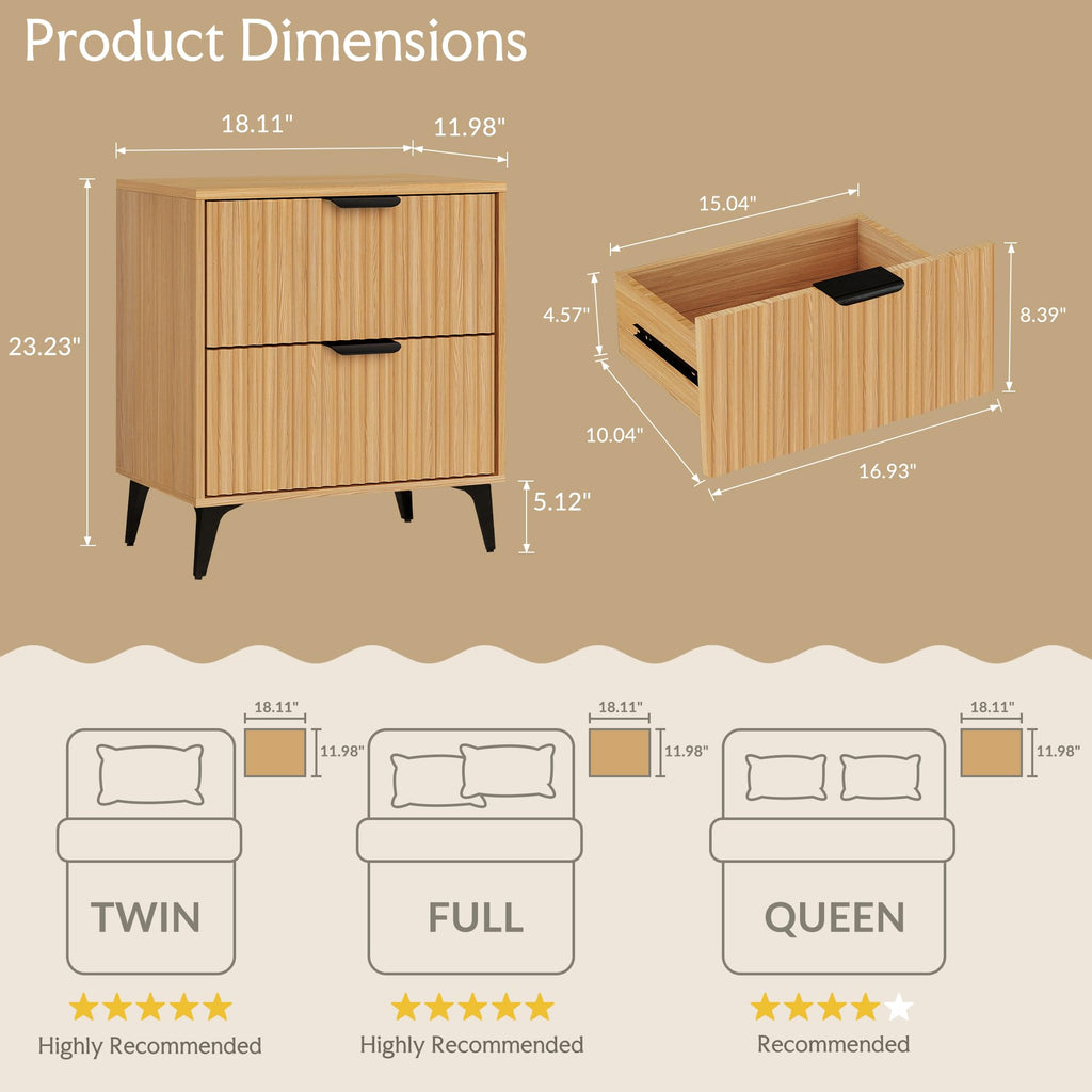 Wood Nightstand Set of 2 with 2 Drawers T355