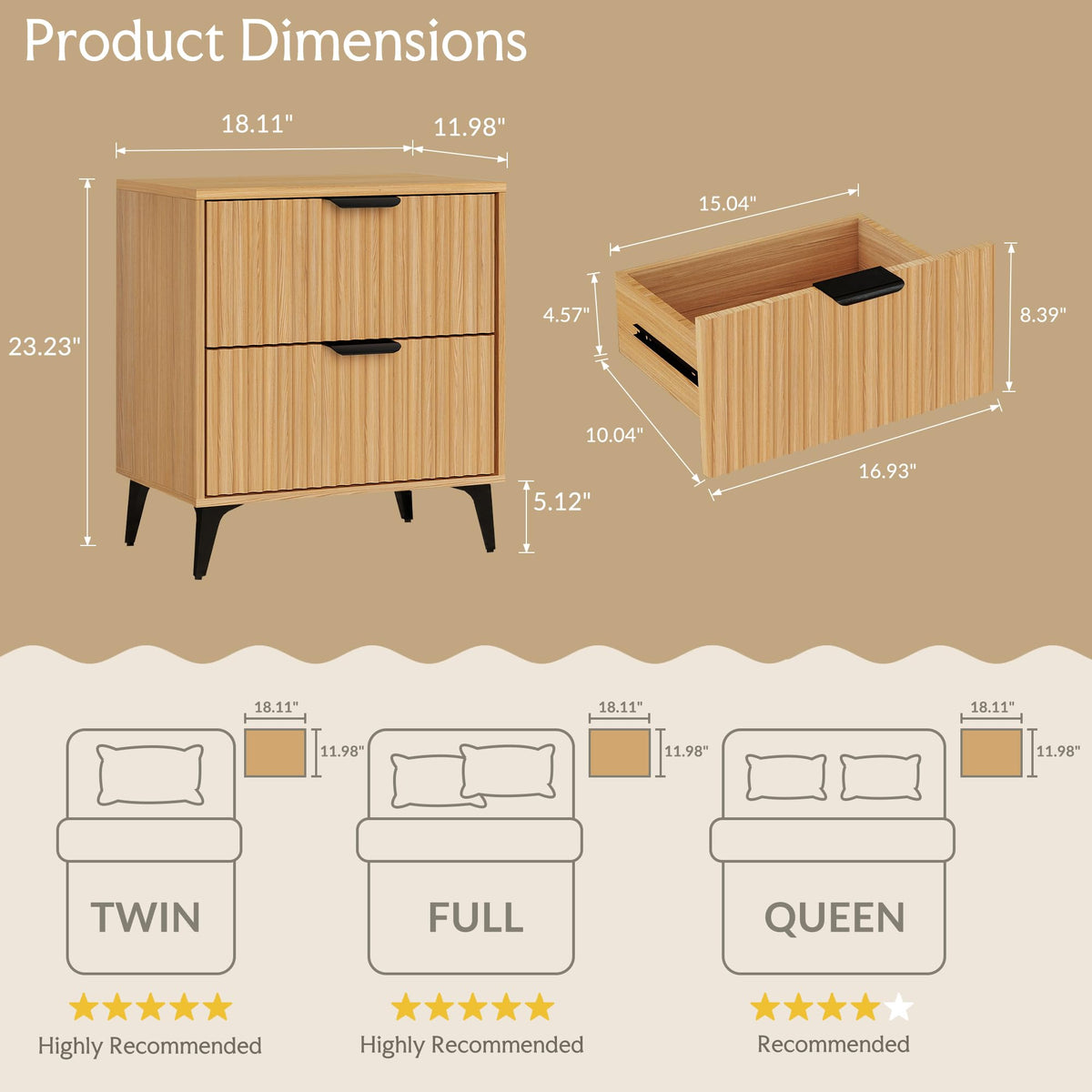Wood Nightstand Set of 2 with 2 Drawers T355