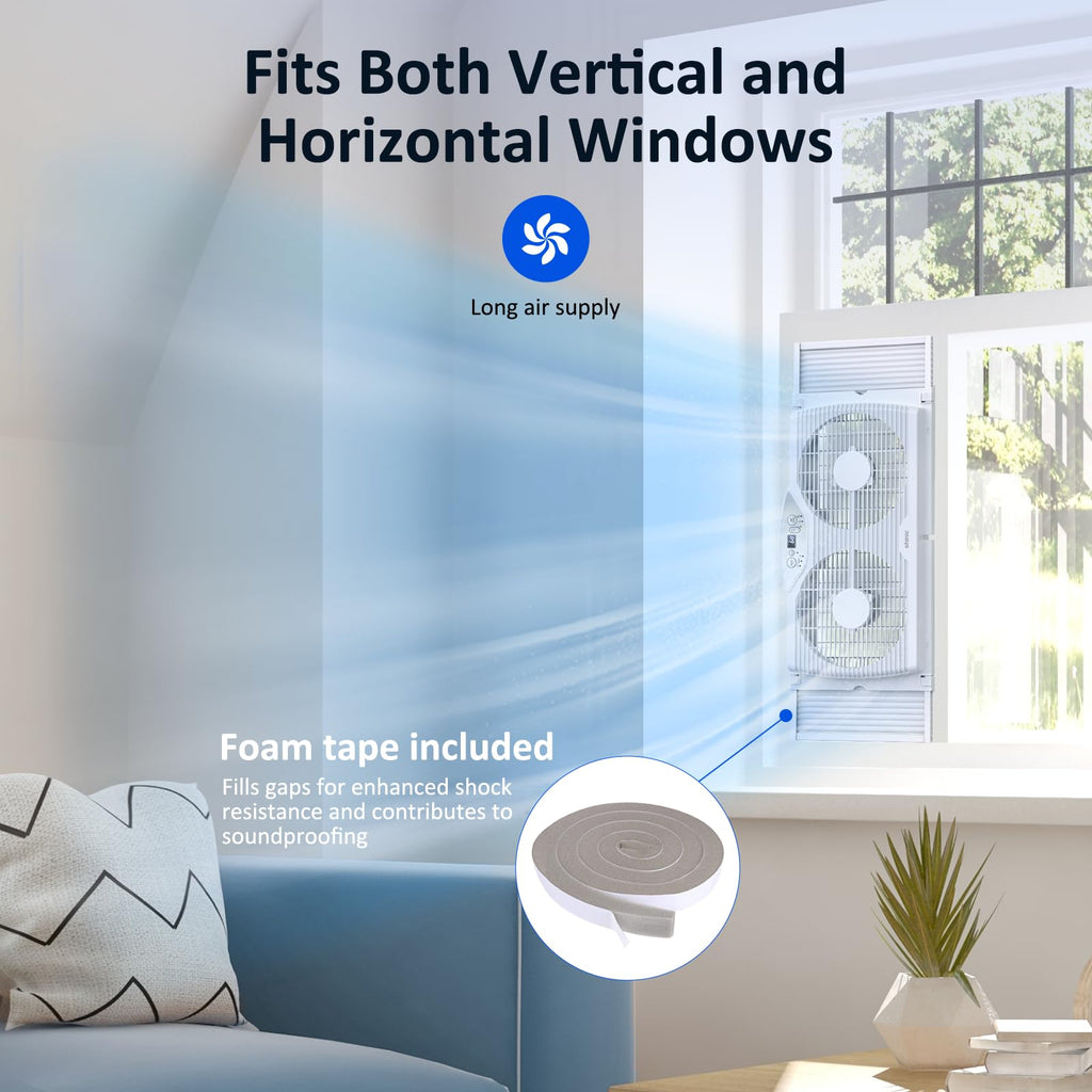 Twin Window Fan with 9-Inch Blades, 3 Speeds, Thermostat Control V758322