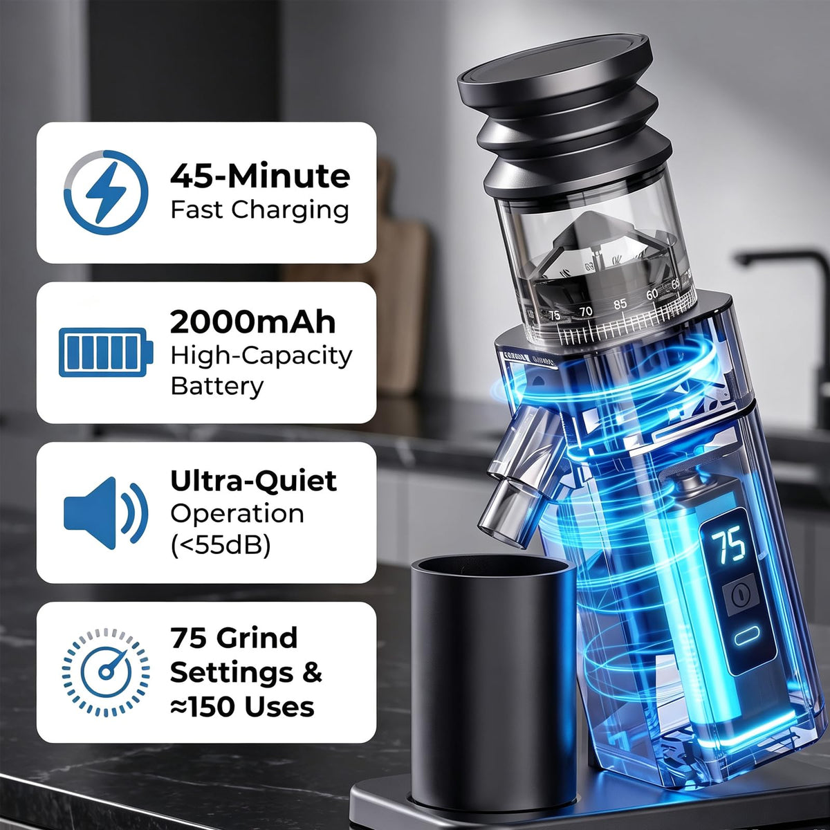Electric Burr Coffee Grinder with 75 Settings L895
